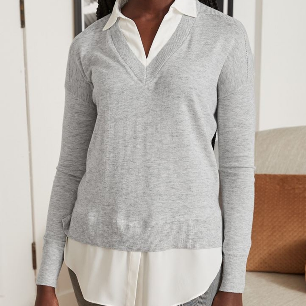 Grey & White Ribbed Fooler Sweater